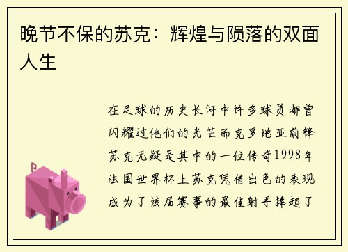 晚节不保的苏克：辉煌与陨落的双面人生