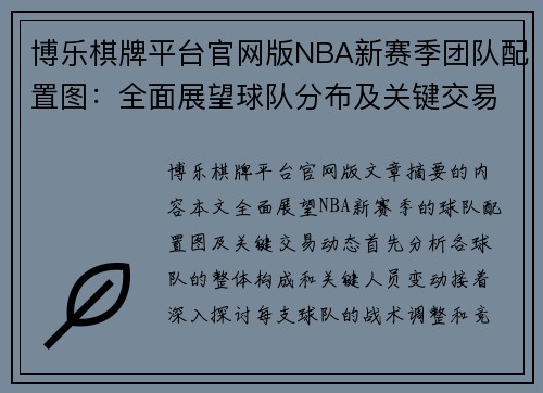博乐棋牌平台官网版NBA新赛季团队配置图：全面展望球队分布及关键交易动态